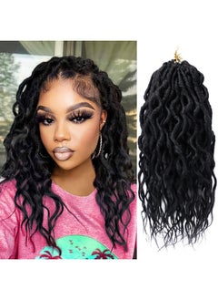 LOSMOEER LOSMOEER Faux Locs Crochet Hair 12 Inch, 6 Packs Goddess Locs Crochet Hair for Women, Soft Locs Pre Looped Crochet Braids with Wavy Curly Ends Boho Locs Synthetic Braids Extensions (#1B)  - Image 1