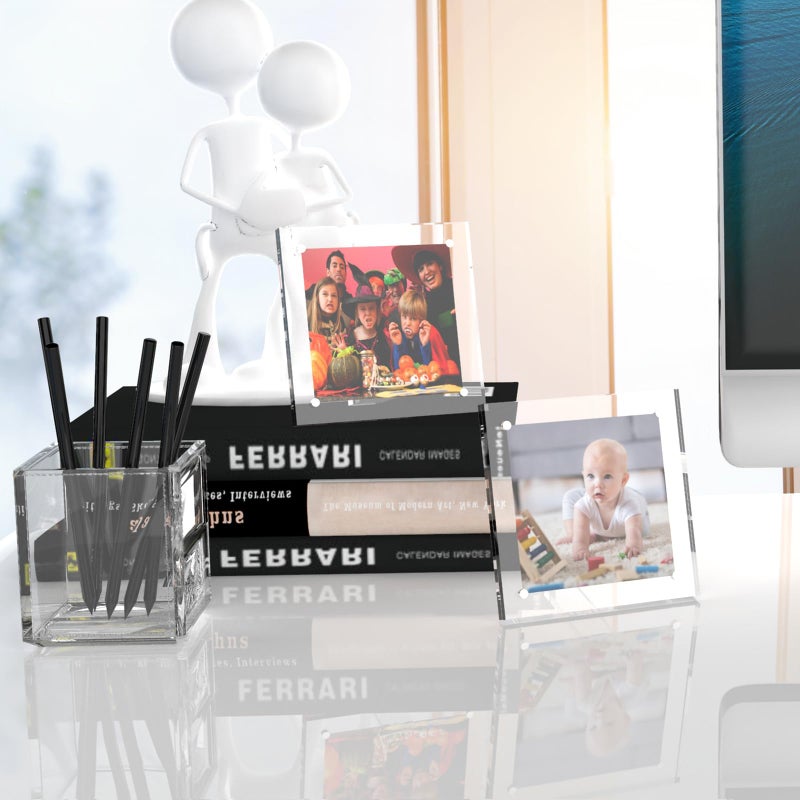 HELPLEX Picture Frames  1 Pack 4x4 inch Acrylic Picture Frame Clear 4 x 4 Photo Frames Magnetic Picture Frames Ready for Tabletop Display  Effectively Protect Photos from Fading and Yellowing - Image 3