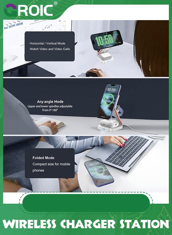 GROIC Black 3 in 1 Wireless Charging, 15 kW Fast Charger Foldable wireless charger for iphone 15/14/13/12/11/8 with Magnetic apple watch charger for Apple Devices iphone Apple Watch, Airpods  - Image 3
