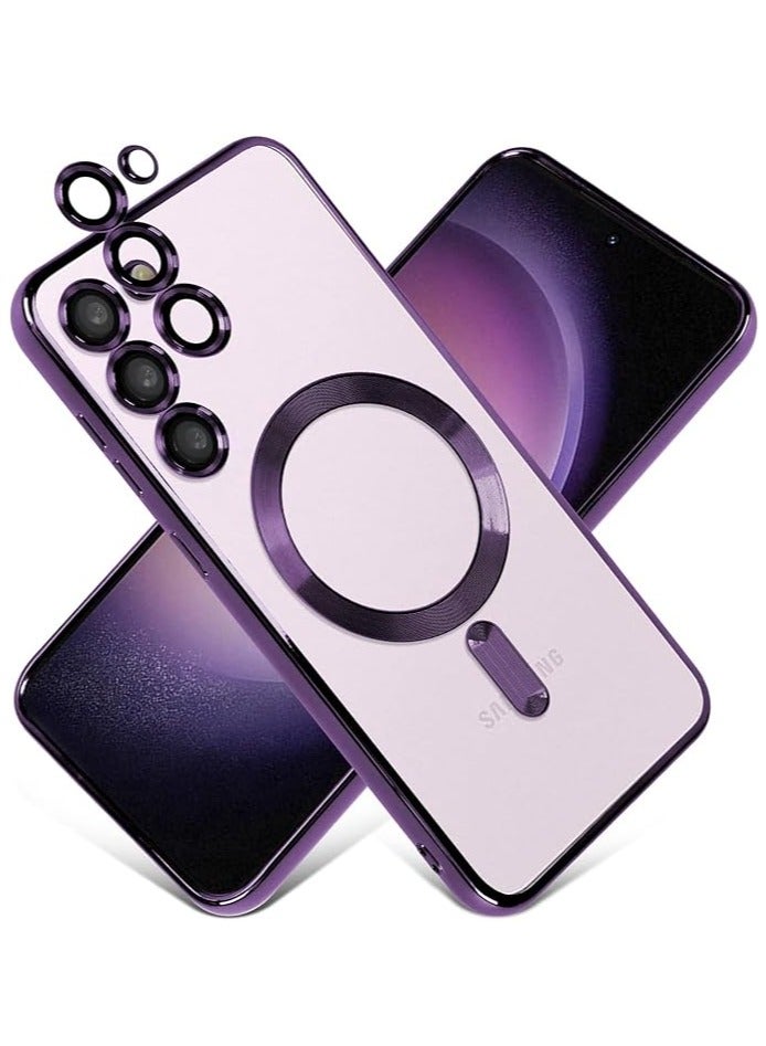 MIGOFAST Magnetic Clear Case for Samsung Galaxy S24 Plus with Camera Lens Protector Magsafe Compatible Electroplated Soft TPU Shockproof Case for Galaxy S24 Plus Purple - Image 1