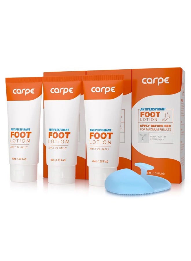 Carpe Antiperspirant Foot Lotion 3 Tubes WITH FREE APPLICATOR, A dermatologist-recommended solution to stop sweaty, smelly feet, Helps prevent blisters, Great for hyperhidrosis - Image 1