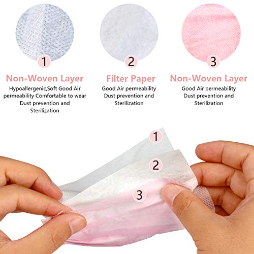 Wecolor 100 Pcs Disposable 3 Ply Earloop Face Masks, Suitable for Home, School, Office and Outdoors (Pink) - Image 3