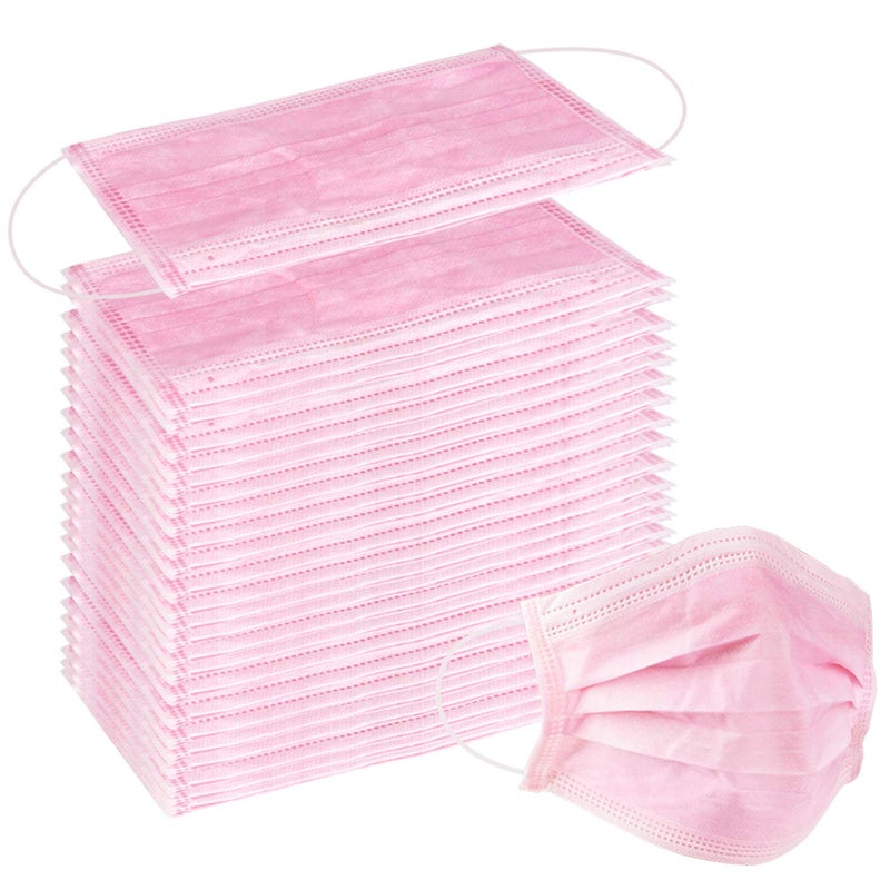 Wecolor 100 Pcs Disposable 3 Ply Earloop Face Masks, Suitable for Home, School, Office and Outdoors (Pink) - Image 4