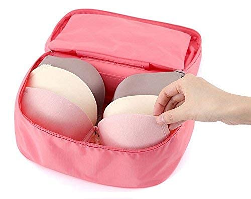 TS WITH TECHSUN TS WITH TECHSUN Multifunctional Polyester Bra Innerwear Underwear Panties Toiletries Organizer Bag Slide Portable Cosmetics Makeup Lingerie Toiletry Travel Bag Pouch Light Pink - Image 4