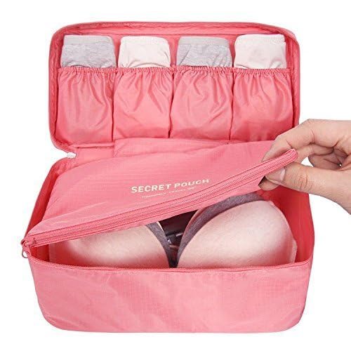 TS WITH TECHSUN TS WITH TECHSUN Multifunctional Polyester Bra Innerwear Underwear Panties Toiletries Organizer Bag Slide Portable Cosmetics Makeup Lingerie Toiletry Travel Bag Pouch Light Pink - Image 1