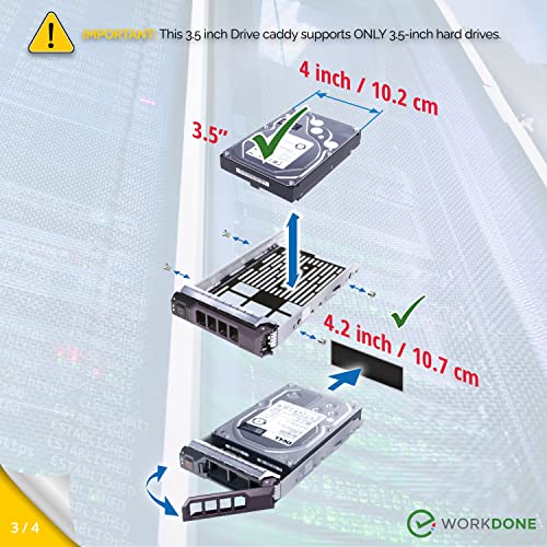 WORKDONE 12-Pack - 3.5" Hard Drive Caddy - Compatible for Dell PowerEdge Selected 11-13th Gen Servers - with Installation Manual - Front Sticker Labels - Screwdriver - Strong Tray Screws - Image 4