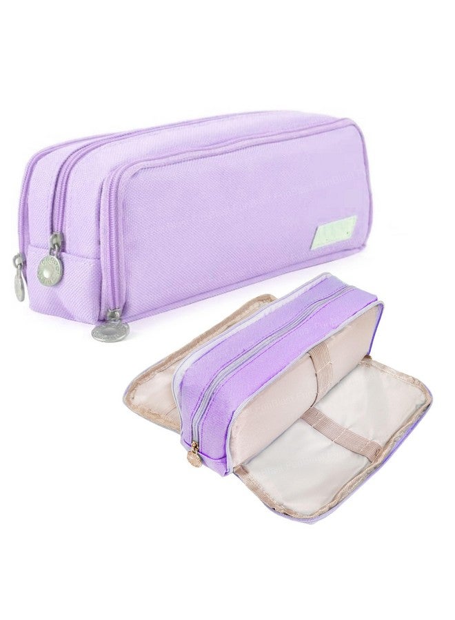 FunBlast Large Capacity Pencil Box for Girls & Boys, 3 Compartments Canvas Pen & Pencil Pouches, Aesthetic Stationery Pouch for School Kids College Students, Birthday Return Gift for Kids (Purple) - Image 1