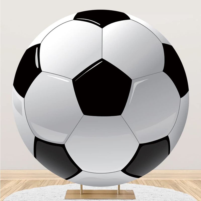 Leyiyi 75x75ft Soccer Round Backdrop Black and White Round Backdrop Cover Sports Theme Football Background for Kis Boys Man Birthday Party Newborn Soccer Gender Reveal Party Decoration Banner