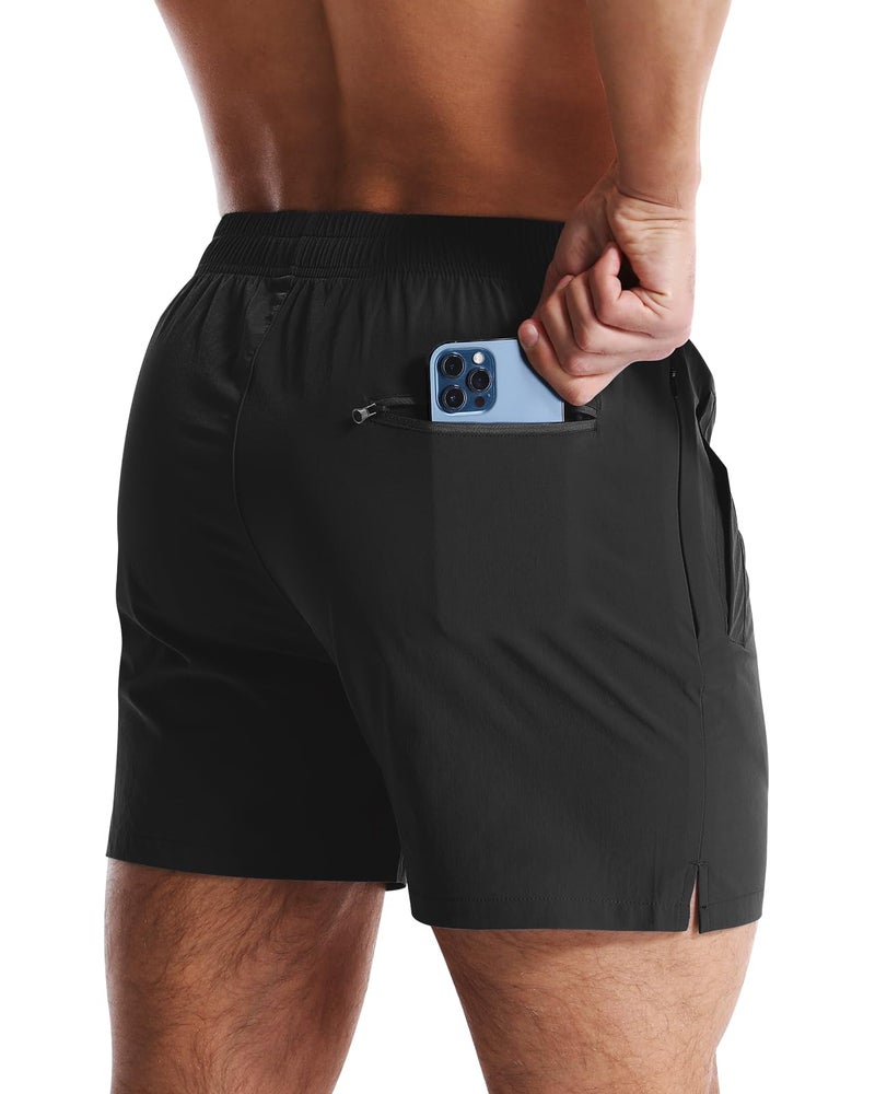 CANGHPGIN Mens Workout Shorts 5 inch Inseam Gym Shorts Men Quick Dry Running Shorts Athletic Black - Image 2