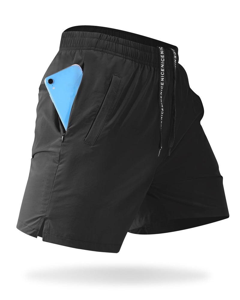 CANGHPGIN Mens Workout Shorts 5 inch Inseam Gym Shorts Men Quick Dry Running Shorts Athletic Black - Image 4