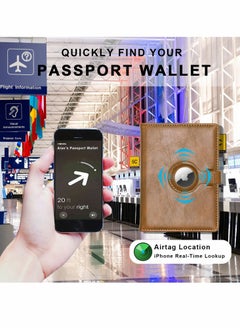 Excefore محفظة جواز سفر للنساء والرجال مع حامل بطاقة هوائية، مجموعة حامل جواز سفر وبطاقة لقاح RFID مع فتحة للبطاقة، حامل جواز سفر جلدي وأساسيات السفر بالطائرة  - Image 4
