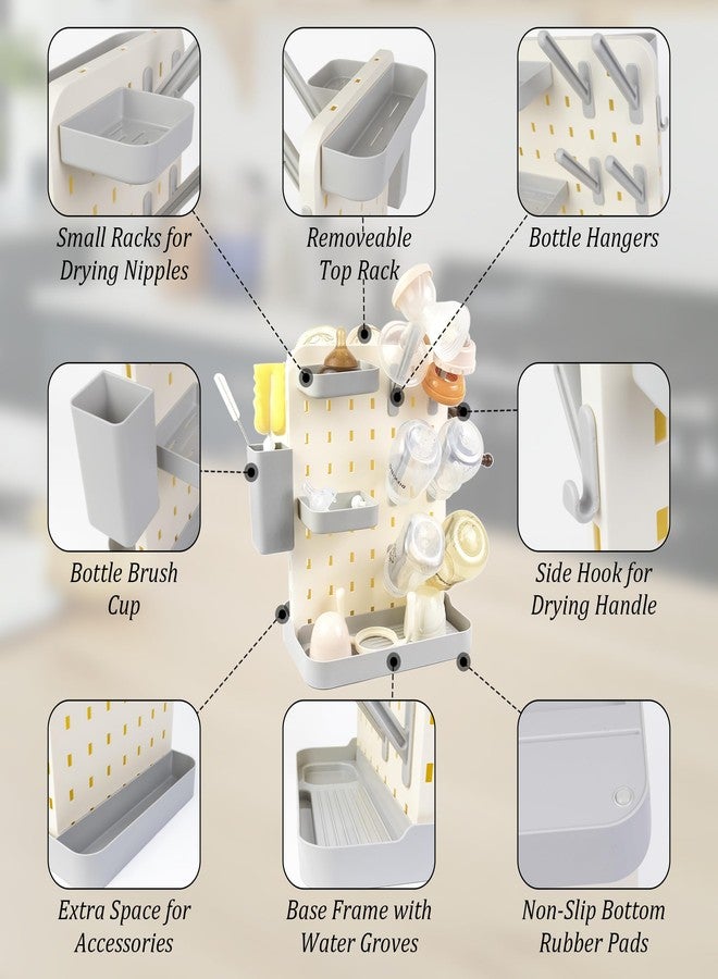 AKS B2C Larger Baby Bottle Drying Rack Space Saving Countertop Vertical Rack with Brushes Holder - Image 5