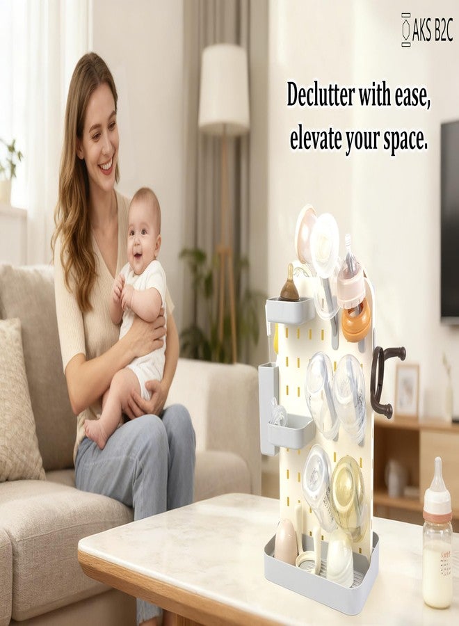 AKS B2C Larger Baby Bottle Drying Rack Space Saving Countertop Vertical Rack with Brushes Holder - Image 3