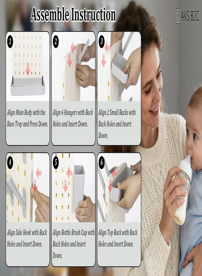AKS B2C Larger Baby Bottle Drying Rack Space Saving Countertop Vertical Rack with Brushes Holder - Image 4