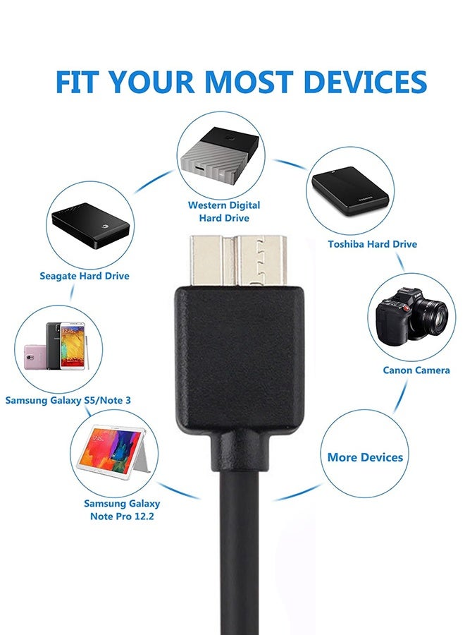 Micro USB 3.0 Cable, Type A Male to Micro B Cord Compatible for Samsung Galaxy S5, Note 3, Note Pro 12.2, WD Western Digital My Passport, Toshiba Canvio, Hard Drive Fast Charging & Sync(2M) - Image 3