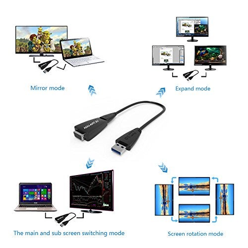 WAVLINK SuperSpeed USB 3.0 to VGA Adapter， External Graphic Card Converter，Display Adapter Pixels up to 1920 × 1080 with USB 3.0 to Micro B Cable Extend & Mirror Mode for Windows 7/8 /8.x /10 - Image 2