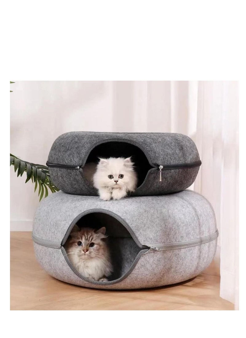 Generic - 2-in-1 Cat Bed for Indoor Cats-Cat Bed Cave Cat Toy Interactive Hide-Way with Circle Tunnel Design and Round Donut Shape for Indoor Cats and Kittens(2-3 Cats) - Image 1
