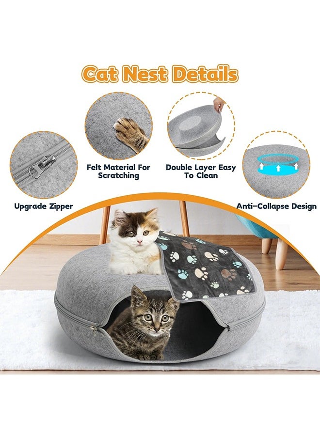 Generic - 2-in-1 Cat Bed for Indoor Cats-Cat Bed Cave Cat Toy Interactive Hide-Way with Circle Tunnel Design and Round Donut Shape for Indoor Cats and Kittens(2-3 Cats) - Image 1