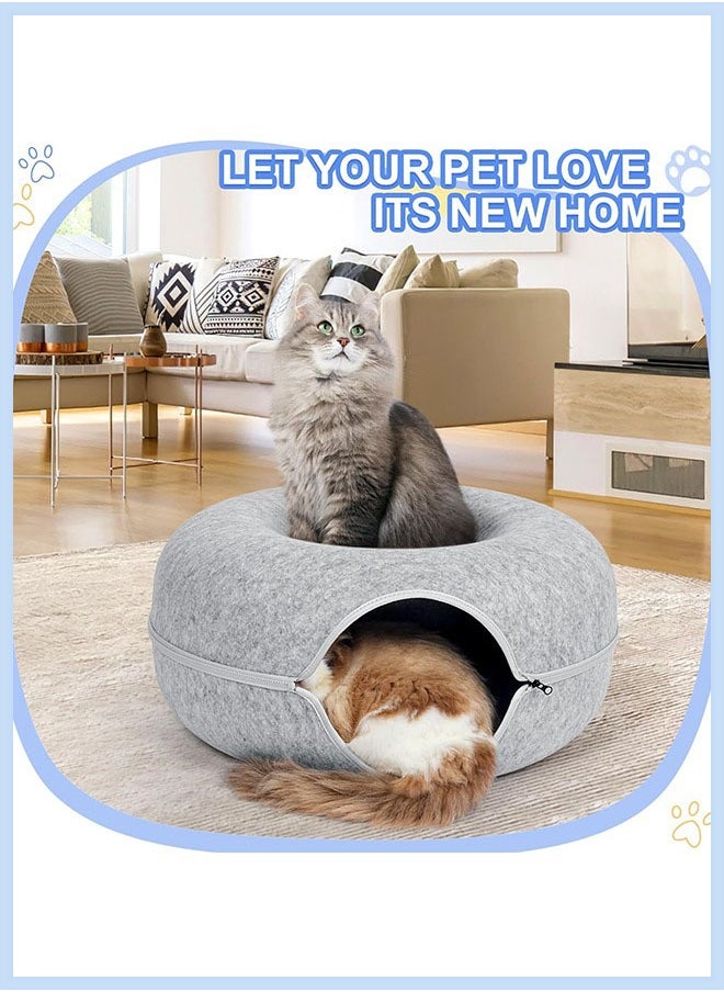 Generic - 2-in-1 Cat Bed for Indoor Cats-Cat Bed Cave Cat Toy Interactive Hide-Way with Circle Tunnel Design and Round Donut Shape for Indoor Cats and Kittens(2-3 Cats) - Image 1