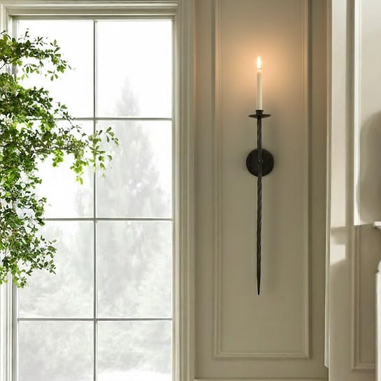 Remenna Large Wall Candle Holder Set of 2 Twisted Candle Sconces Wall Mount Metal Candle Holders Decor for Bedroom Dining Room 23.5" (Black) - Image 5