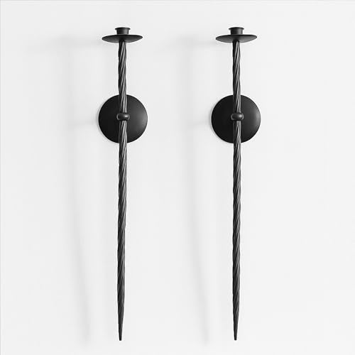 Remenna Large Wall Candle Holder Set of 2 Twisted Candle Sconces Wall Mount Metal Candle Holders Decor for Bedroom Dining Room 23.5" (Black) - Image 1