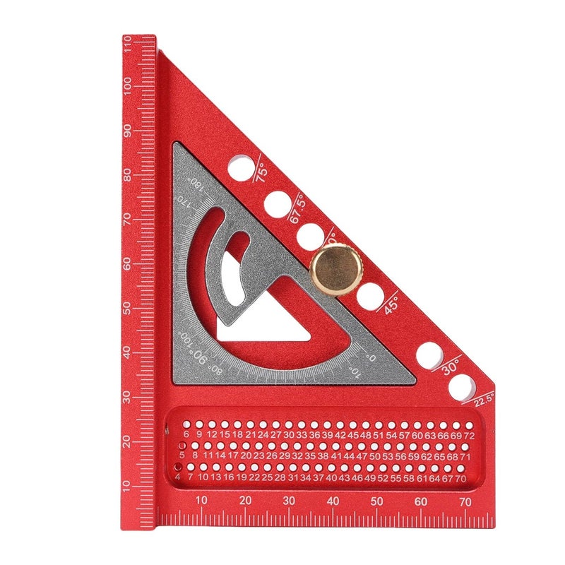 Multi Angle Measuring Ruler 0 180 Degree High Hardness Anodized Aluminum Alloy Woodworking Square Red and Gray - Image 1