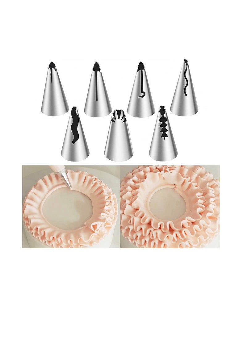 Yakumuz 7 Pieces Pleated Skirt Piping Nozzles Set, Yakumuz Stainless Steel Russian Nozzles Tips Piping Set For Pastry Fondant, Cake Decorating Supplies Baking Set Tools - Image 1