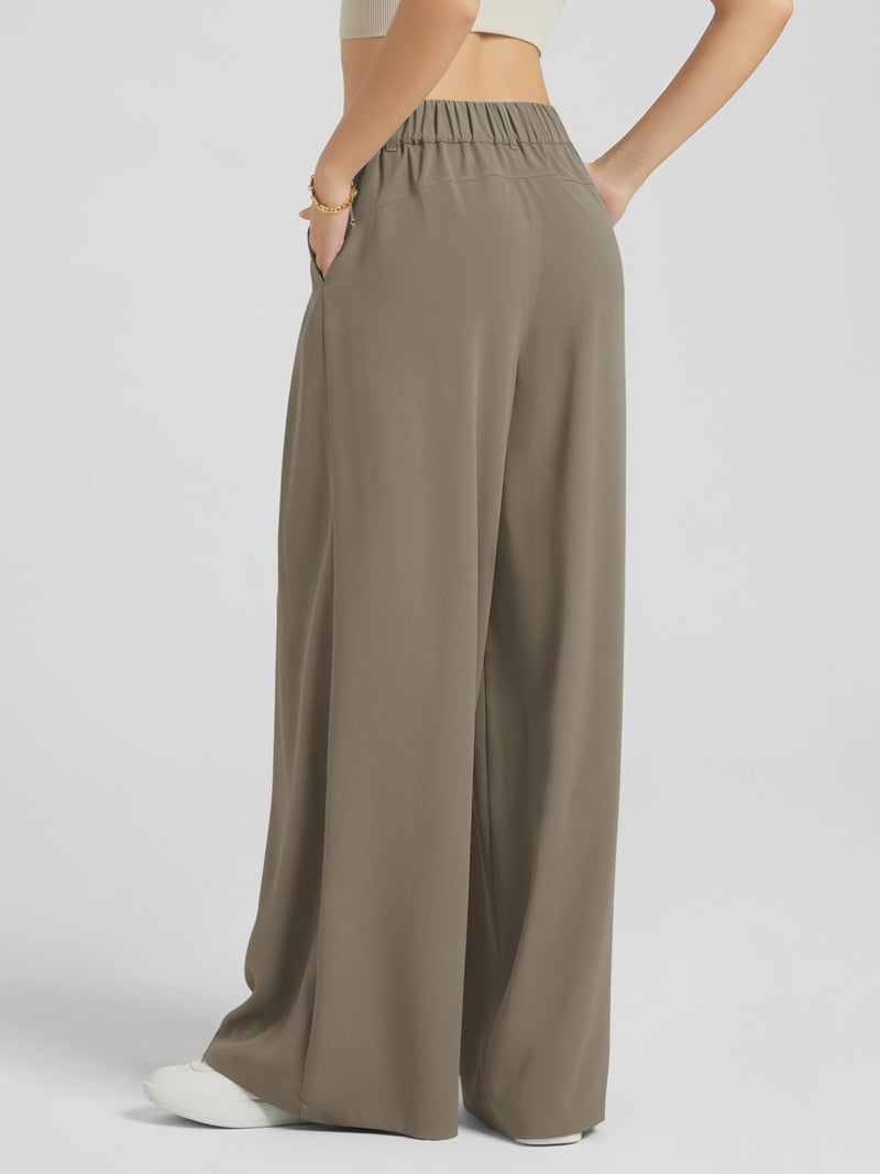 ODODOS Pleated Wide Leg Pants for Women Flowy Lightweight High Waist Trouser with Pockets-29 Inseam, Dune, Medium - Image 2