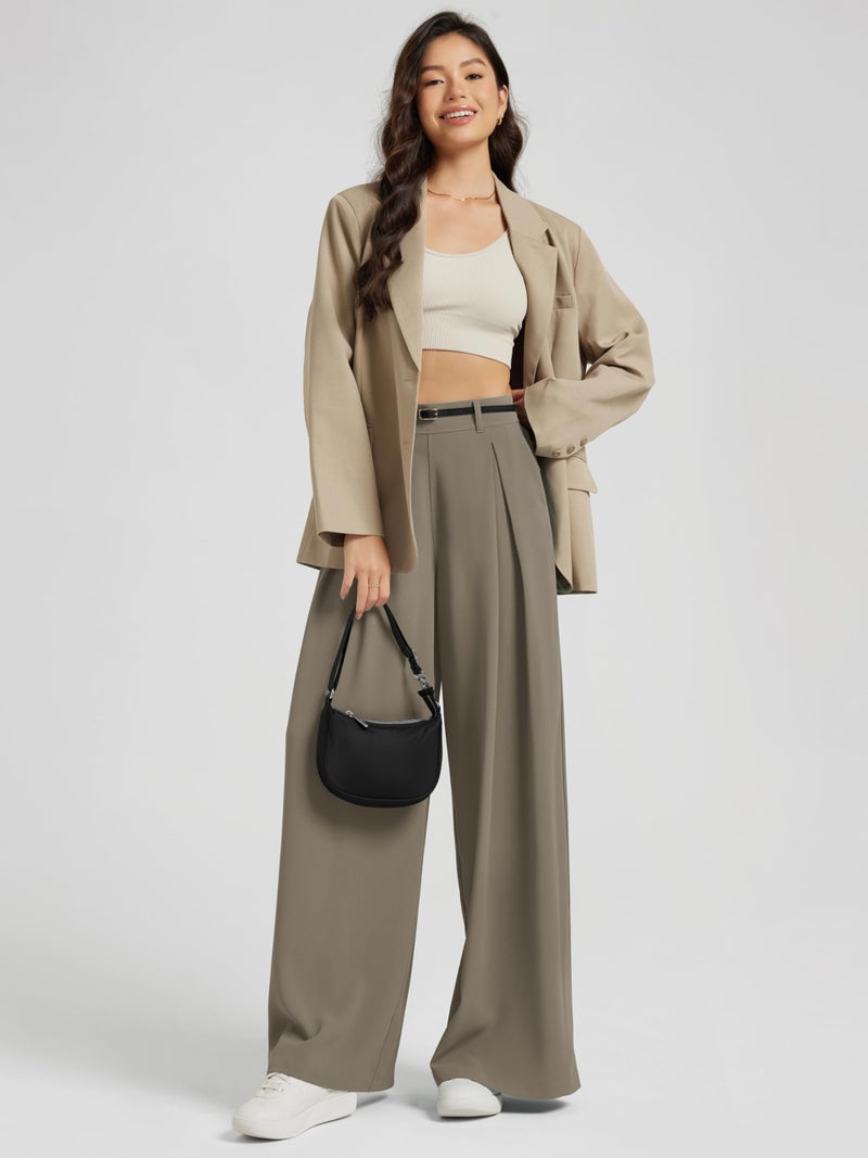 ODODOS Pleated Wide Leg Pants for Women Flowy Lightweight High Waist Trouser with Pockets-29 Inseam, Dune, Medium - Image 3