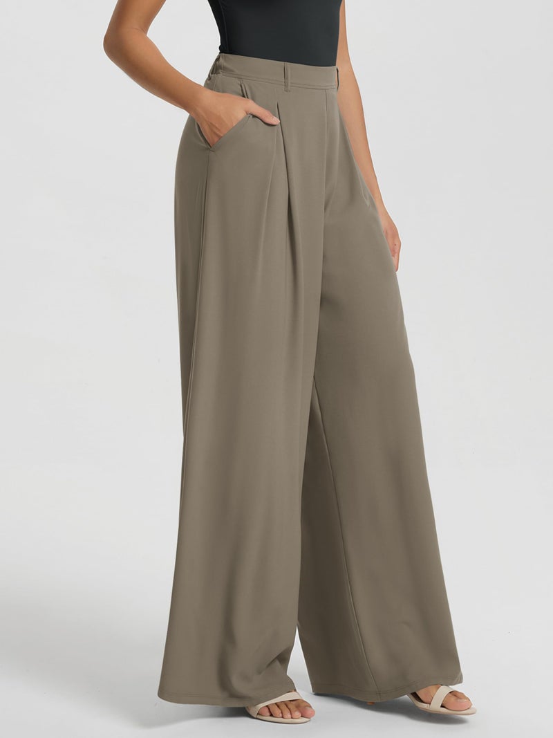 ODODOS Pleated Wide Leg Pants for Women Flowy Lightweight High Waist Trouser with Pockets-29 Inseam, Dune, Medium - Image 4