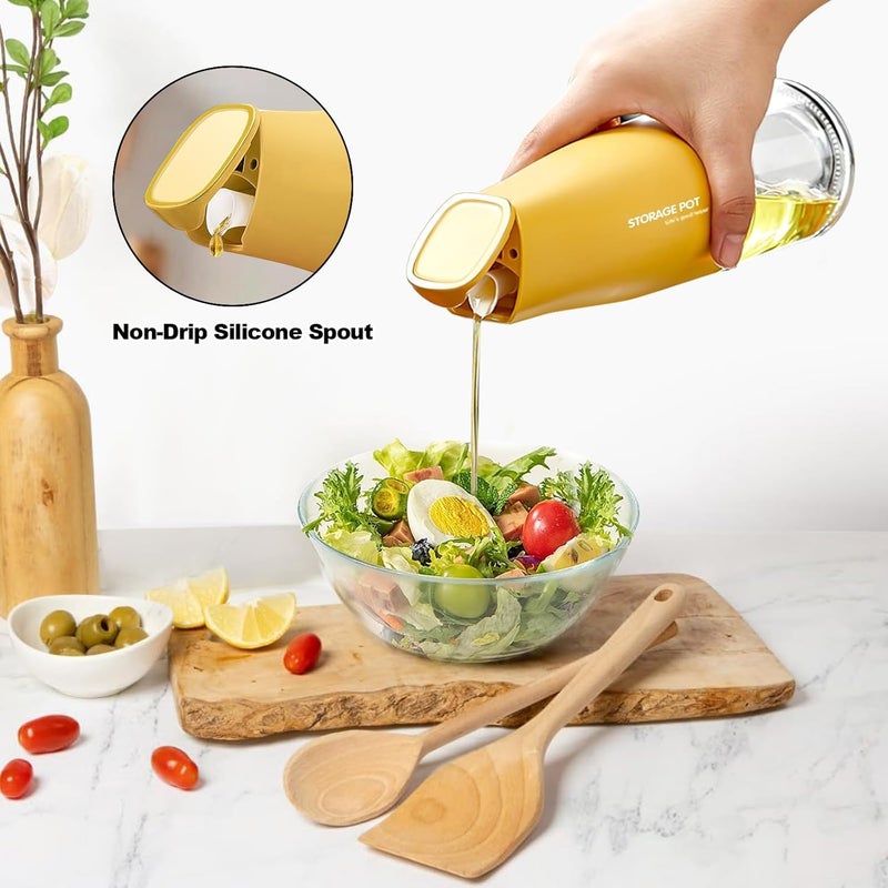 KELVEE Auto Flip Olive Oil Dispenser Bottle Pack of 1, Leak proof Vinegar Glass Condiment Container With Automatic Cap and Stopper,Non-Drip Spout,Non-Slip Handle for Kitchen Cooking Multicolor (600ml) - Image 2