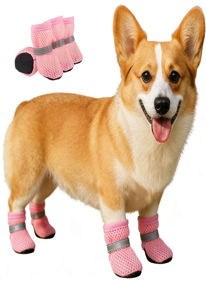 BECHANMIG Dog Shoes Breathable Mesh Boots,Summer Breathable Dog Boots Nonslip Sole Paw Protector for Small Medium Dogs_M(Pink) - Image 1