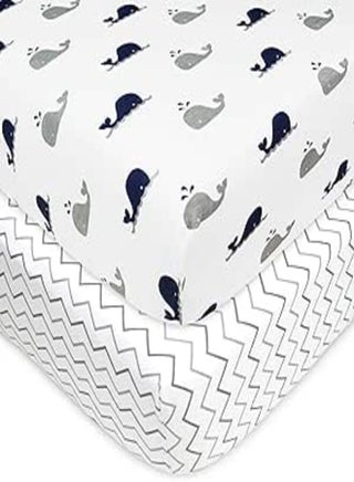 TL Care 2 Pack Printed 100% Cotton Jersey Knit Fitted Crib Sheet for Standard Crib and Toddler Mattresses, Navy Whale/Zigzag, 28 x 52, for Boys and Girls - pzsku/ZA2261BB1764221C3ACD6Z/45/1745182081/edfd5f0e-944d-4665-a0cf-da51396412a9