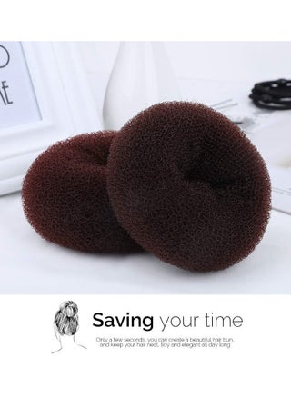 Hair Bun Maker 7pc - Ring Style Donut Hair Bun Maker with 5 Hair Ties, 20 Hair Pins Dart Brown - view 3