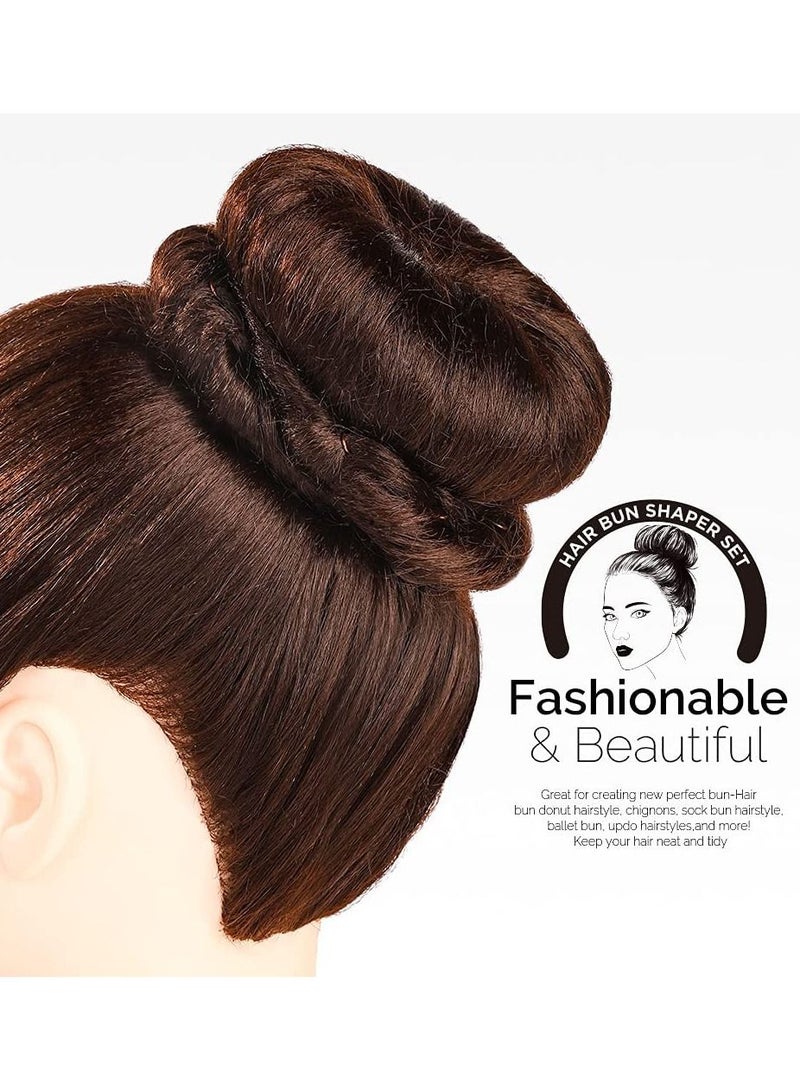 ORiTi ماكينة صنع كعكة الشعر 7 قطع - ماكينة صنع كعكة الشعر على شكل حلقة مع 5 ربطات شعر، 20 دبوس شعر بني - Image 2
