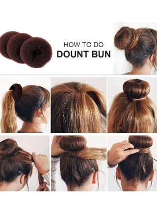 Hair Bun Maker 7pc - Ring Style Donut Hair Bun Maker with 5 Hair Ties, 20 Hair Pins Dart Brown - view 4