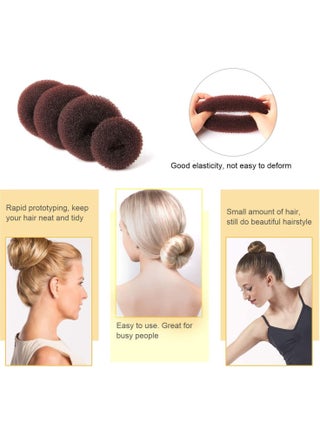 Hair Bun Maker 7pc - Ring Style Donut Hair Bun Maker with 5 Hair Ties, 20 Hair Pins Dart Brown - view 5