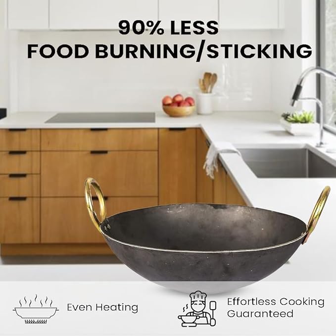 Shopsidex Heavy Base Iron Kadhai Kadai with Handle for Kitchen Deep Frying Kadai Free Stainless Steel Scrubber 2 Litter - Image 2