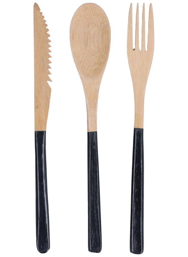 3Pcs Japanese Wooden Cutlery Set Safe BPA Free Wooden Cutlery Spoons Forks Knives for KitchenBlack - Image 1