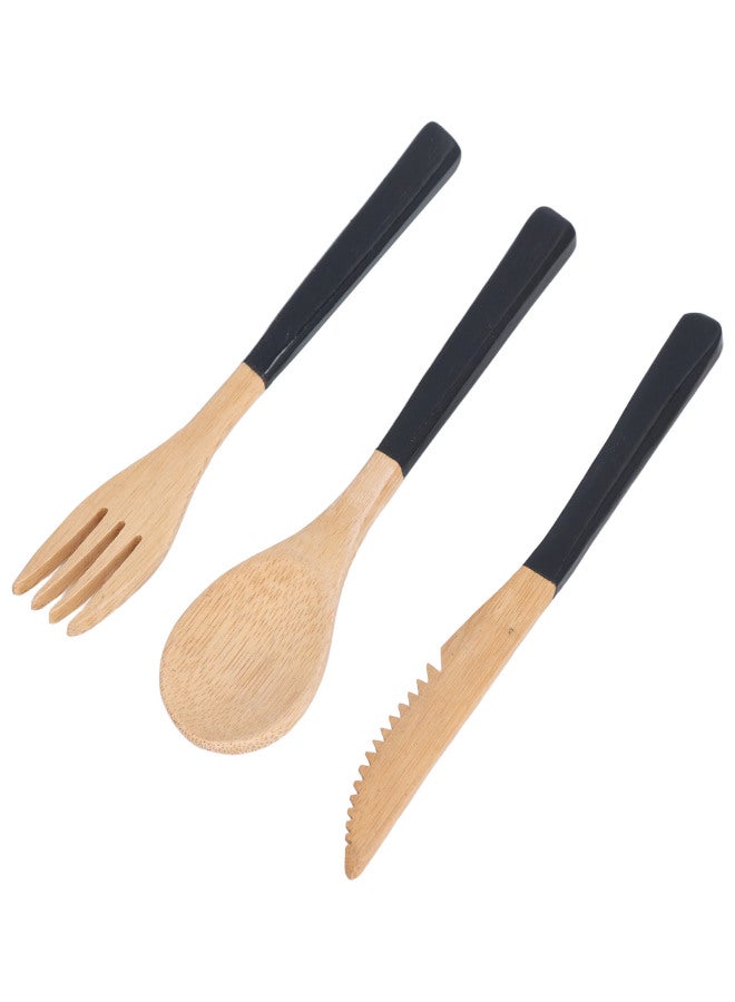 3Pcs Japanese Wooden Cutlery Set Safe BPA Free Wooden Cutlery Spoons Forks Knives for KitchenBlack - Image 5
