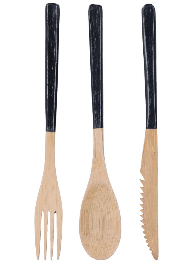 3Pcs Japanese Wooden Cutlery Set Safe BPA Free Wooden Cutlery Spoons Forks Knives for KitchenBlack - Image 4
