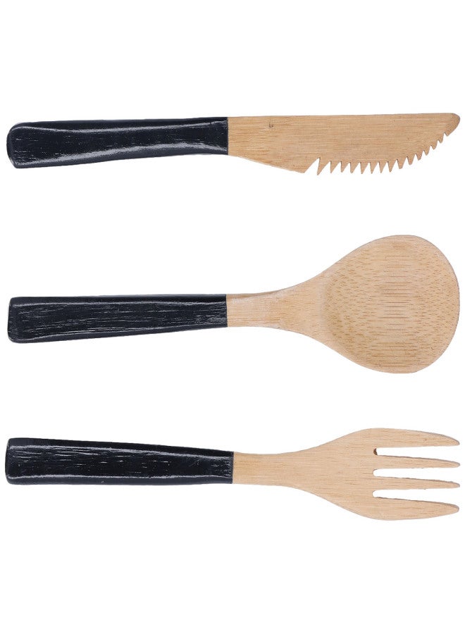 3Pcs Japanese Wooden Cutlery Set Safe BPA Free Wooden Cutlery Spoons Forks Knives for KitchenBlack - Image 3