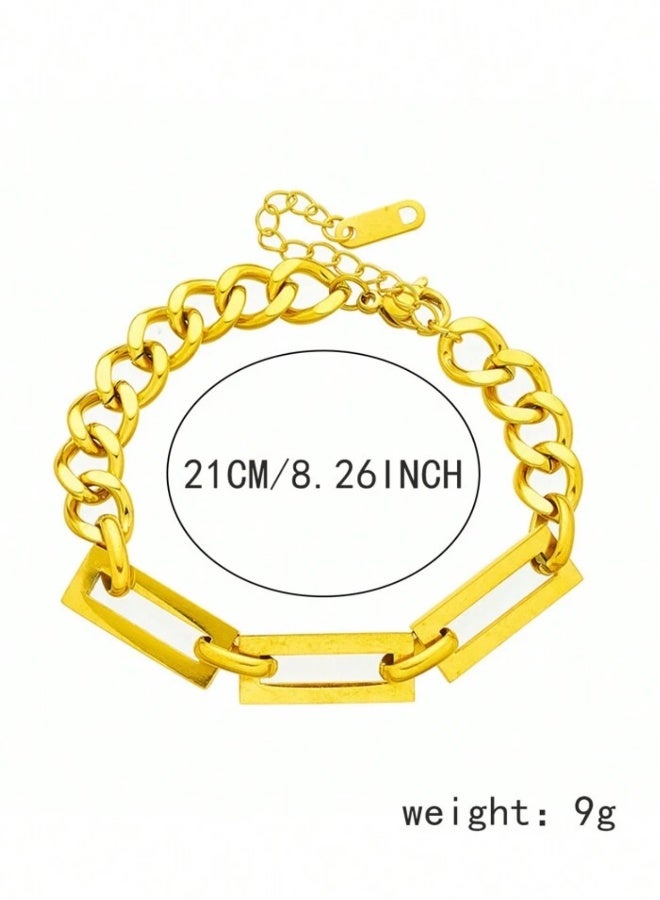 Women's Elegant Gold Stainless Steel Necklace u0026 Bracelet Jewellery Set - Image 5