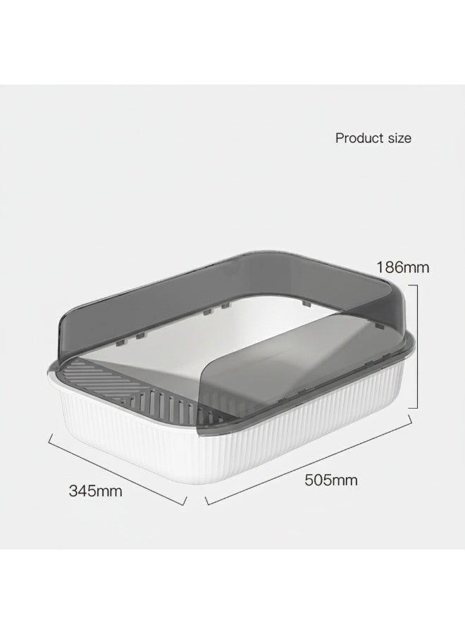 EPET Cat Litter Box with Anti-Scatter Fence Design - Easy Clean Plastic Kitty Toilet (White) - Image 2