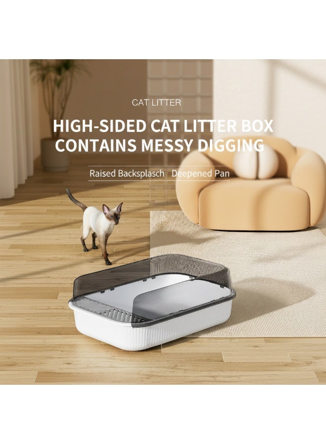 EPET Cat Litter Box with Anti-Scatter Fence Design - Easy Clean Plastic Kitty Toilet (White) - Image 3