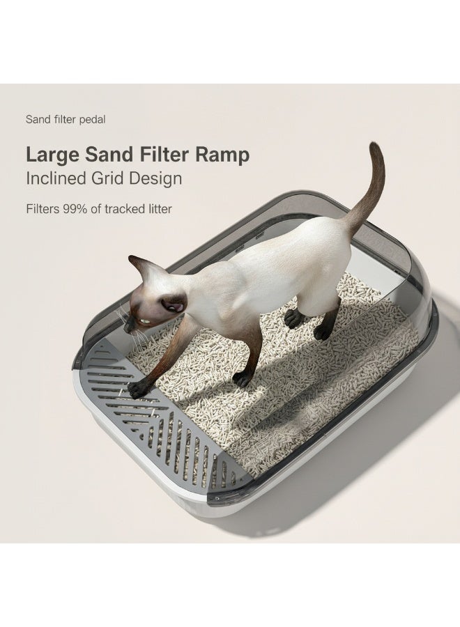 EPET Cat Litter Box with Anti-Scatter Fence Design - Easy Clean Plastic Kitty Toilet (White) - Image 4