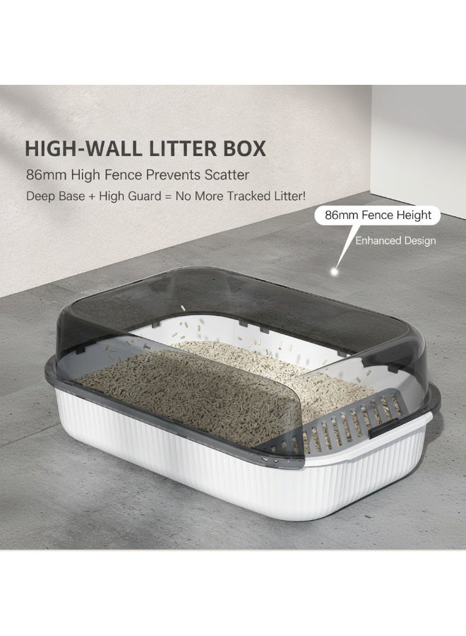 EPET Cat Litter Box with Anti-Scatter Fence Design - Easy Clean Plastic Kitty Toilet (White) - Image 5