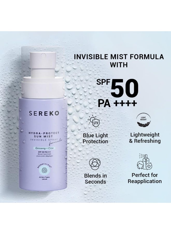 Sereko Hydra-Protect Sun Mist|  Face Sunscreen Spray SPF 50 PA++++ | Invisible, Non-Greasy, 24-Hour Hydration & Cooling | UVA, UVB & Blue Light Protection | All Skin Types for Women & Men - 100ml - Image 2
