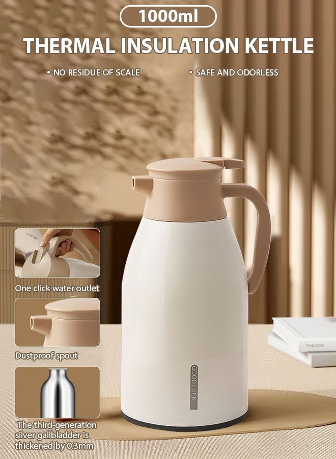 1000ml Coffee And Tea Vacuum Flask,Thermos Bottle,Seven layer insulated kettle,Vacuum Flask,Elegant design for coffee and tea and superior thermal insulation to maintain heat for 48 hours,The button type pouring dustproof spout is thickened and very suitable for use by families, offices, travelers, and the elderly  - Image 1