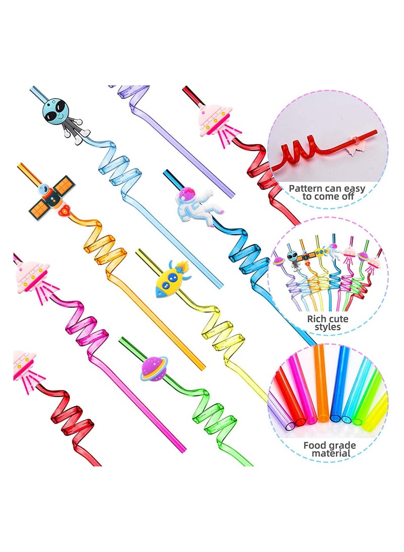 Straws Reusable Solar System Plastic Straws Rocket Spaceship Astronaut Satellite Planet Straws for Birthday Party Baby Shower Favors Decorations 24 Pieces - Image 4